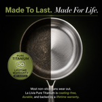 Uncoated titanium cooking surface, nothing to chip or peel