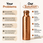 Copper water bottle shown with its leak-proof screw lid