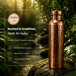 Pure copper water bottle 950ml with hammered finish, La Livia