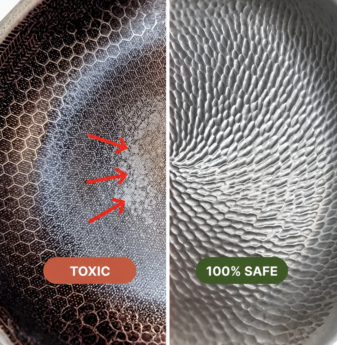 Titanium pan with the glass lid in place during cooking